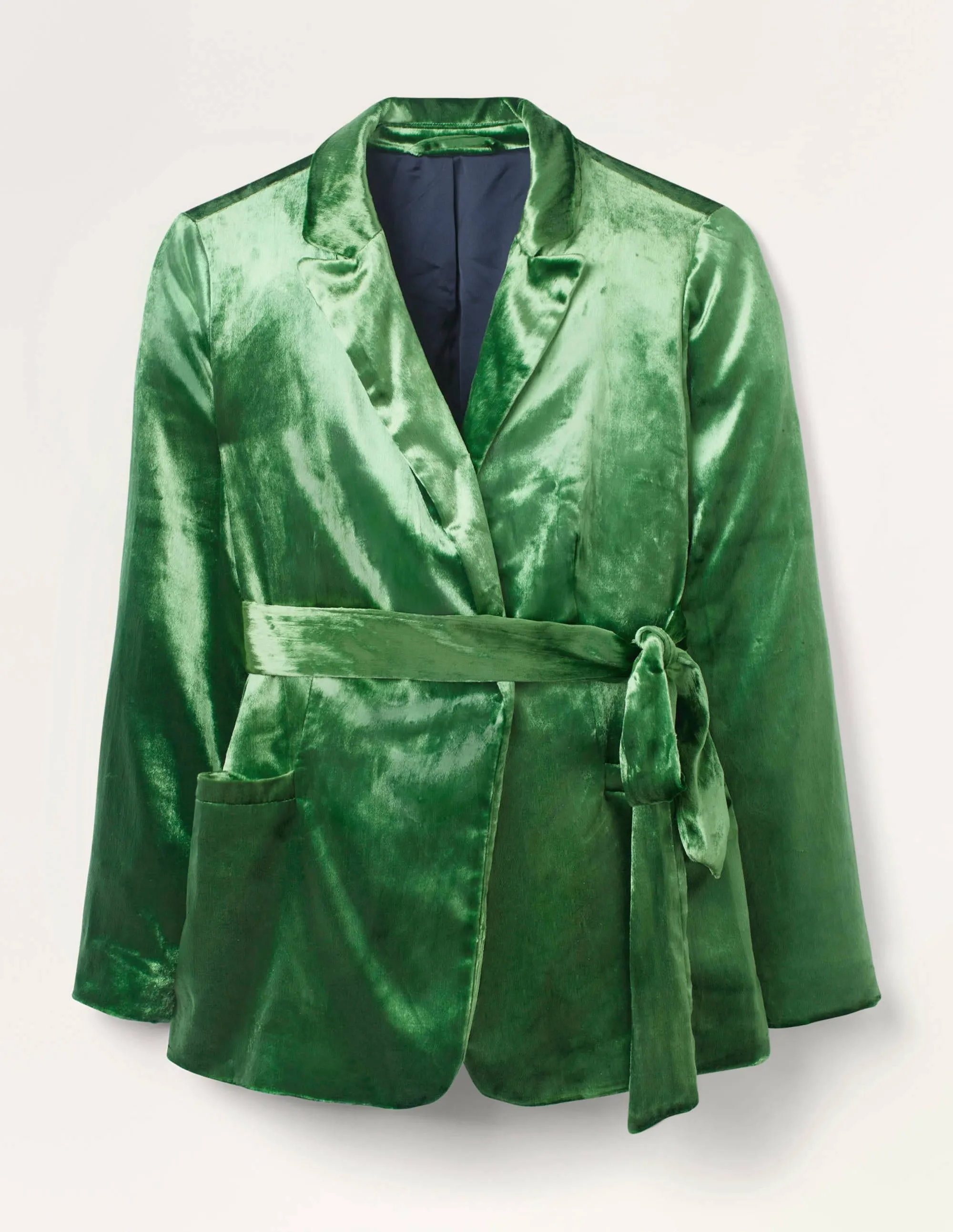 Rosebury Velvet Belted Blazer-Mid Green Velvet