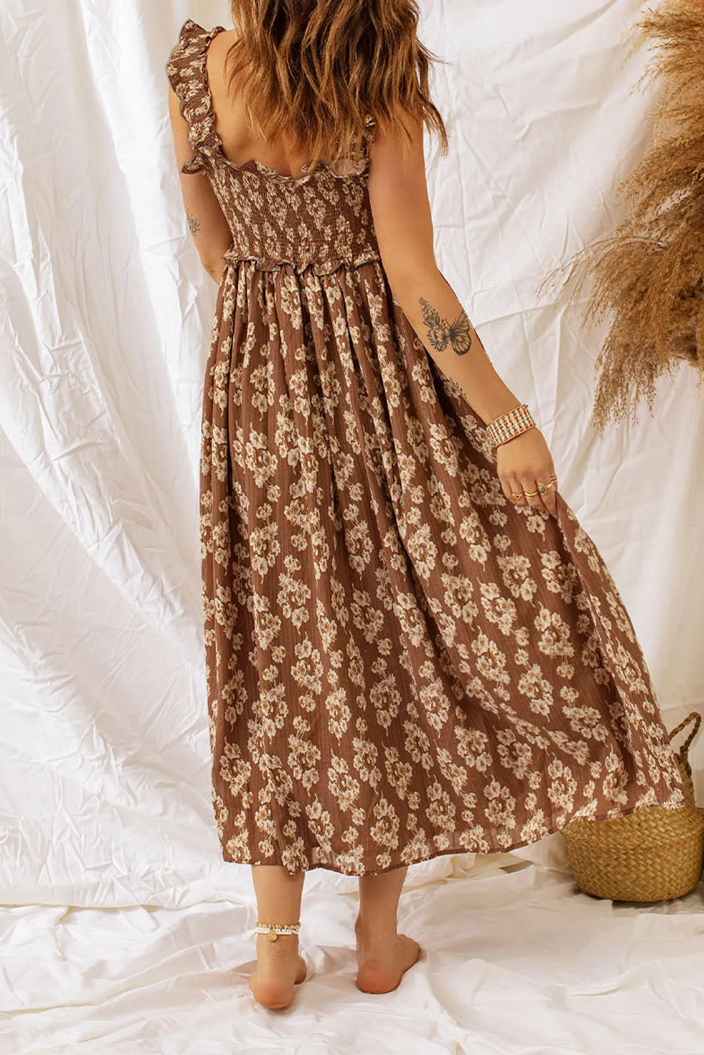 Ruffled Smocked Floral Maxi Dresses