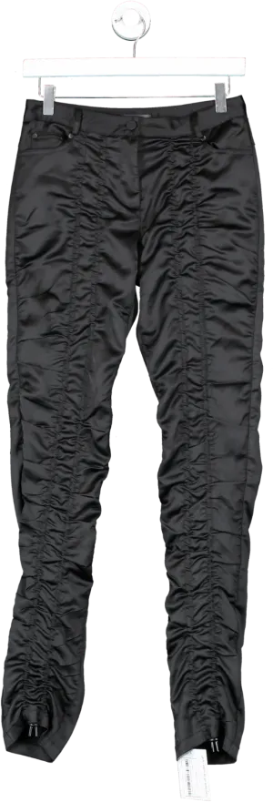 Ruve Black Satin Ruched Trousers UK S