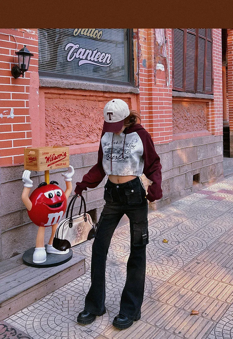 Rylee Denim Jeans Flare Cargo Multi Pocket High Waisted Pants