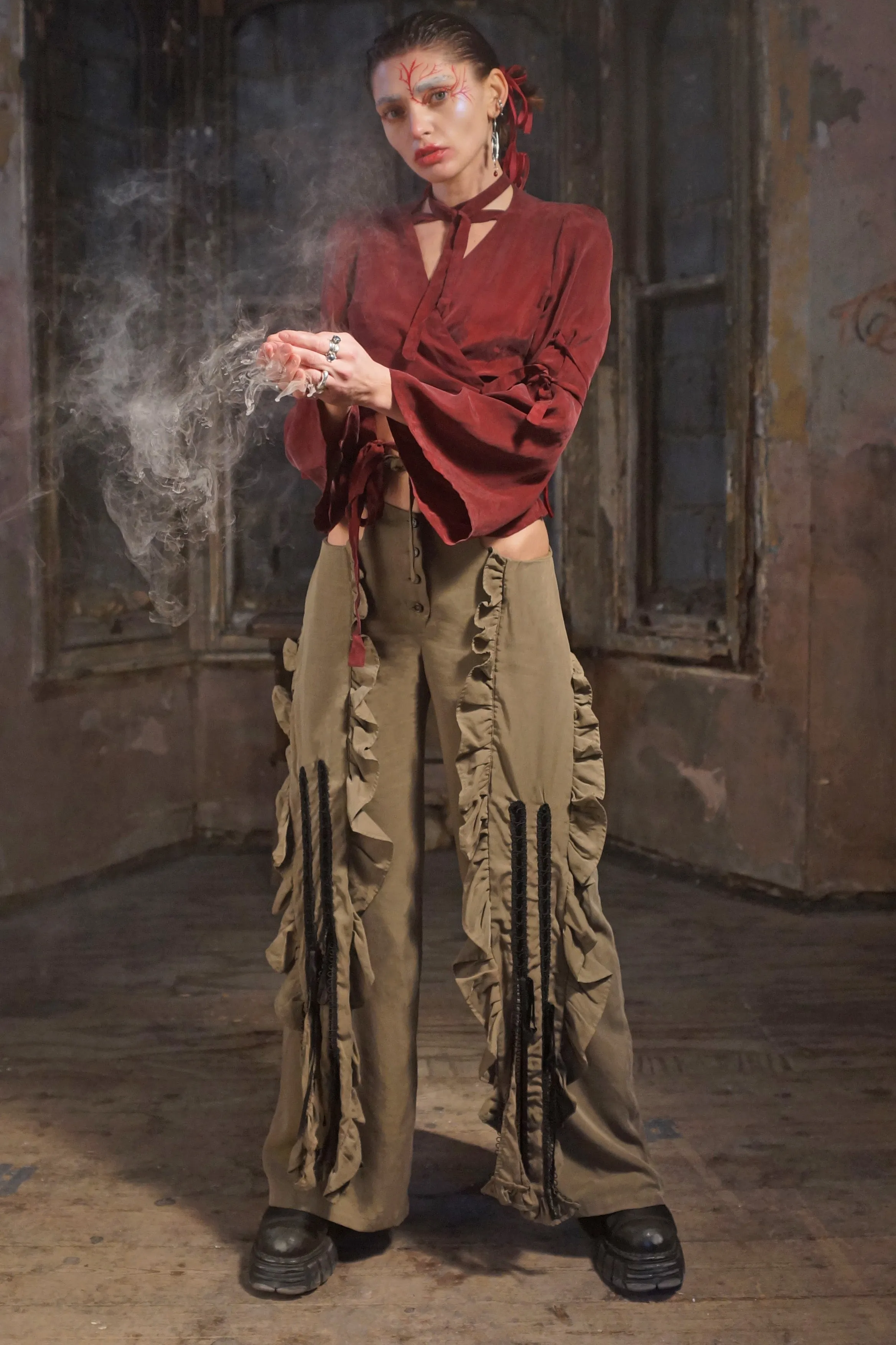 Sage Drape High-Low Trousers