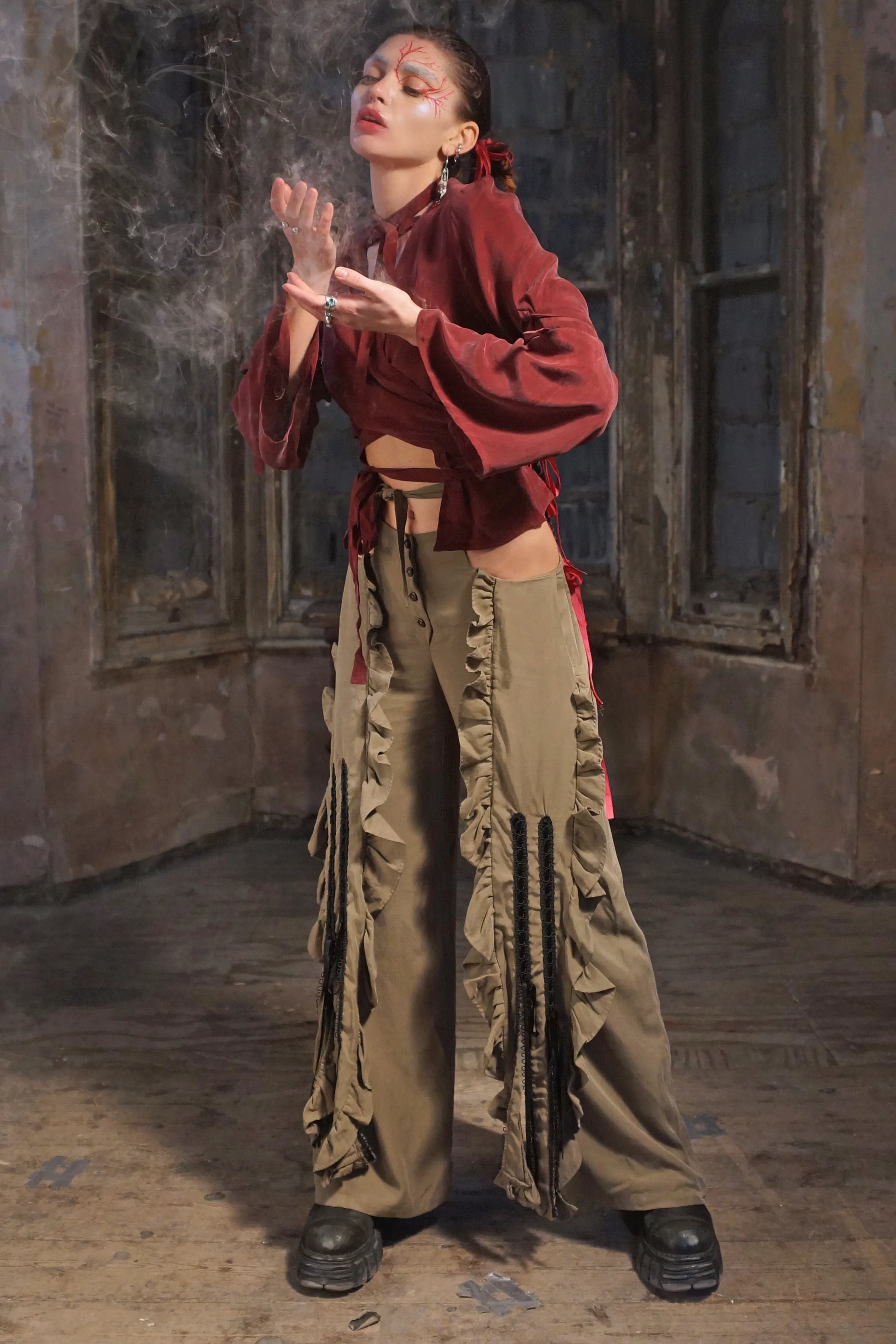 Sage Drape High-Low Trousers