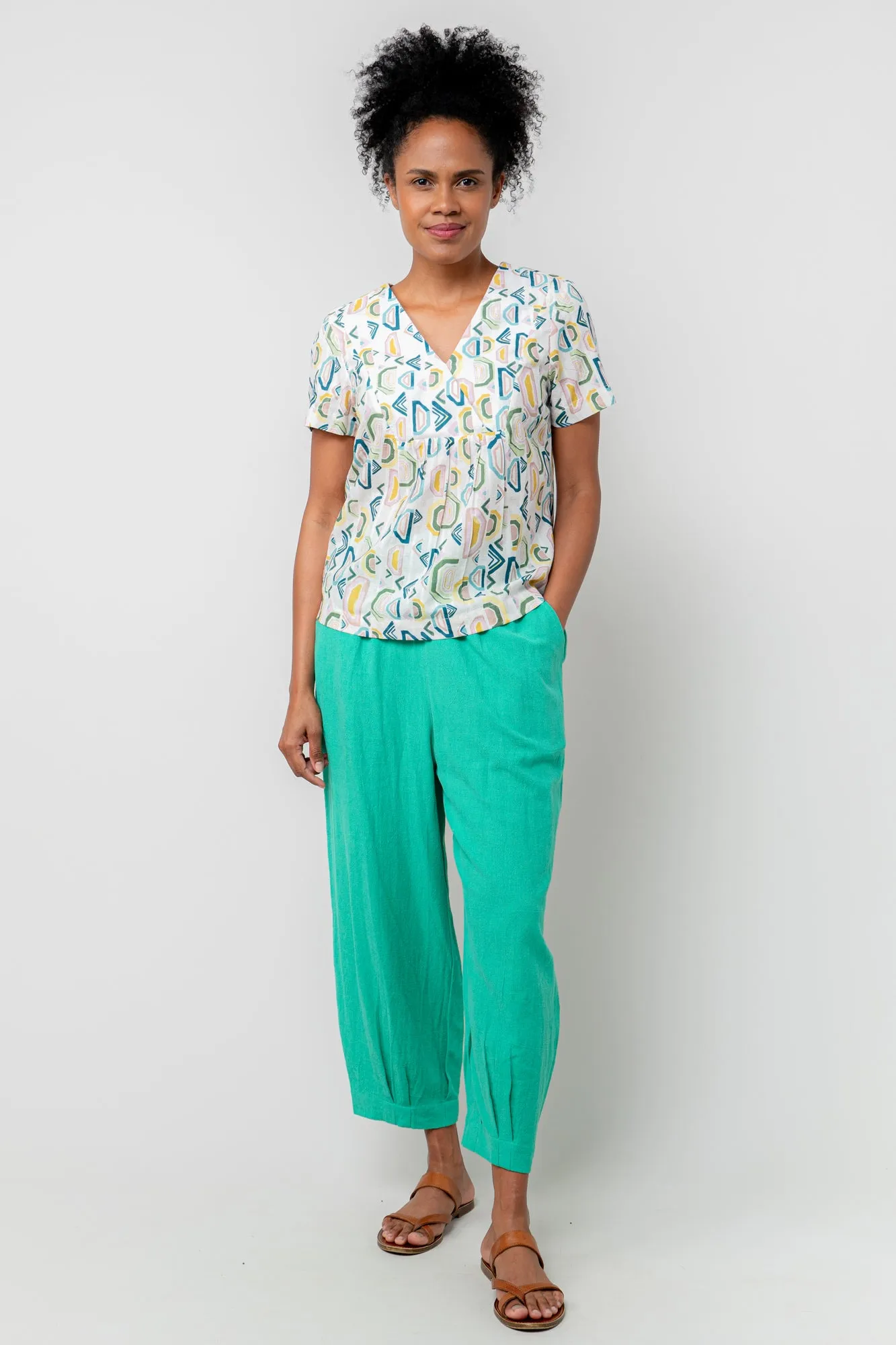 Sail Green Linen Blend Cropped Trousers