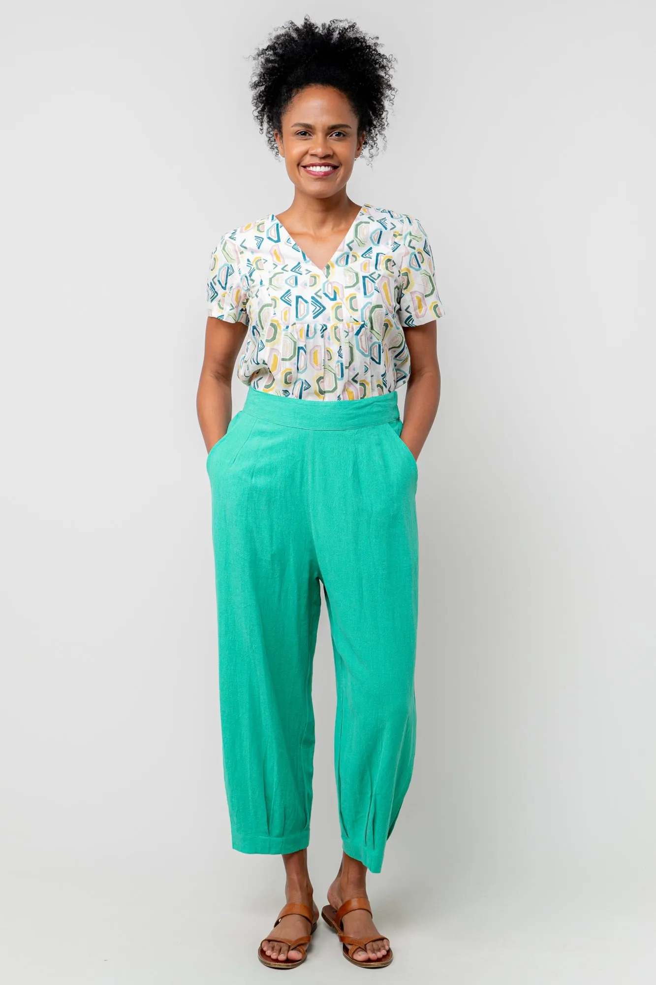 Sail Green Linen Blend Cropped Trousers