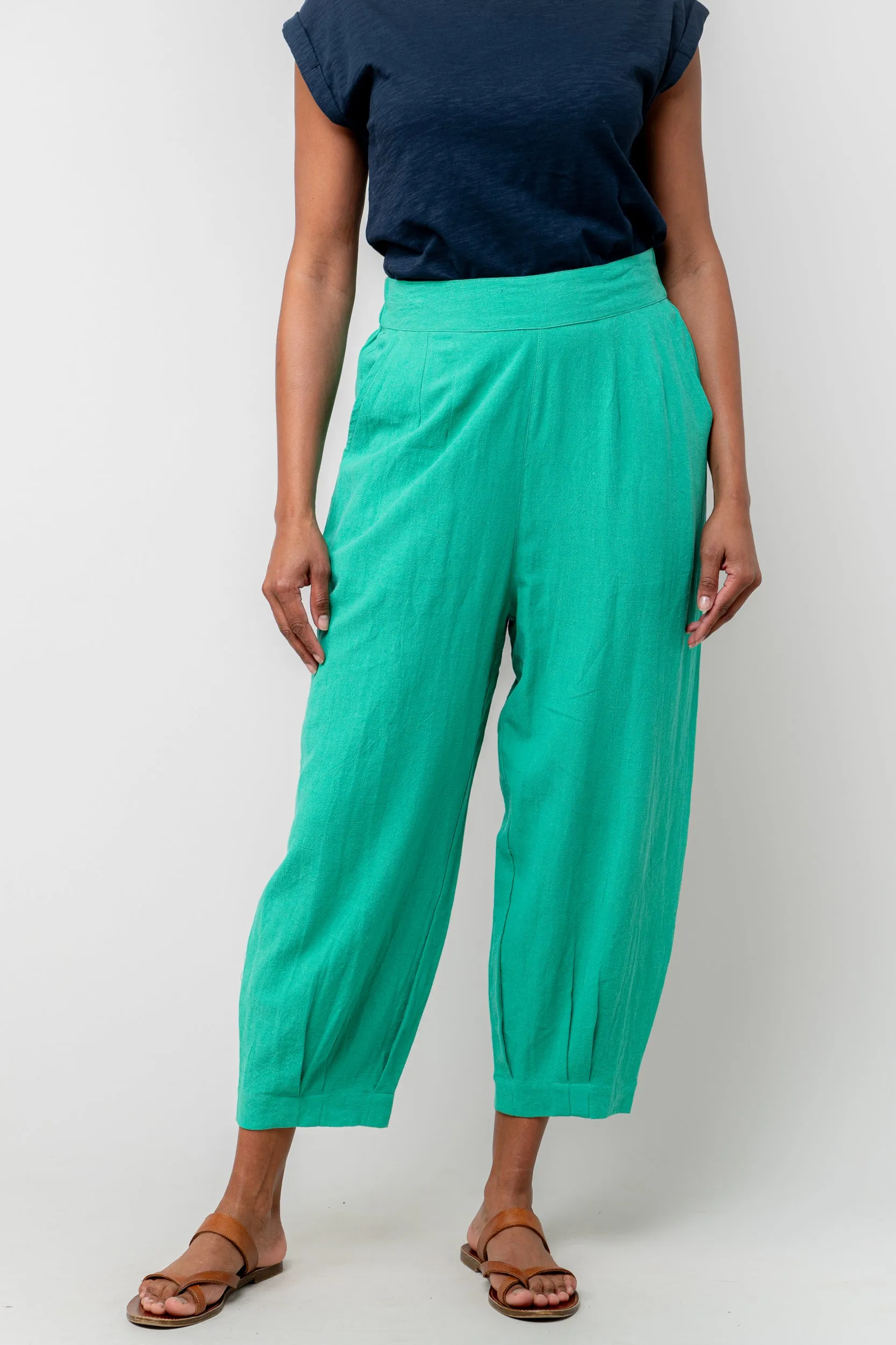 Sail Green Linen Blend Cropped Trousers