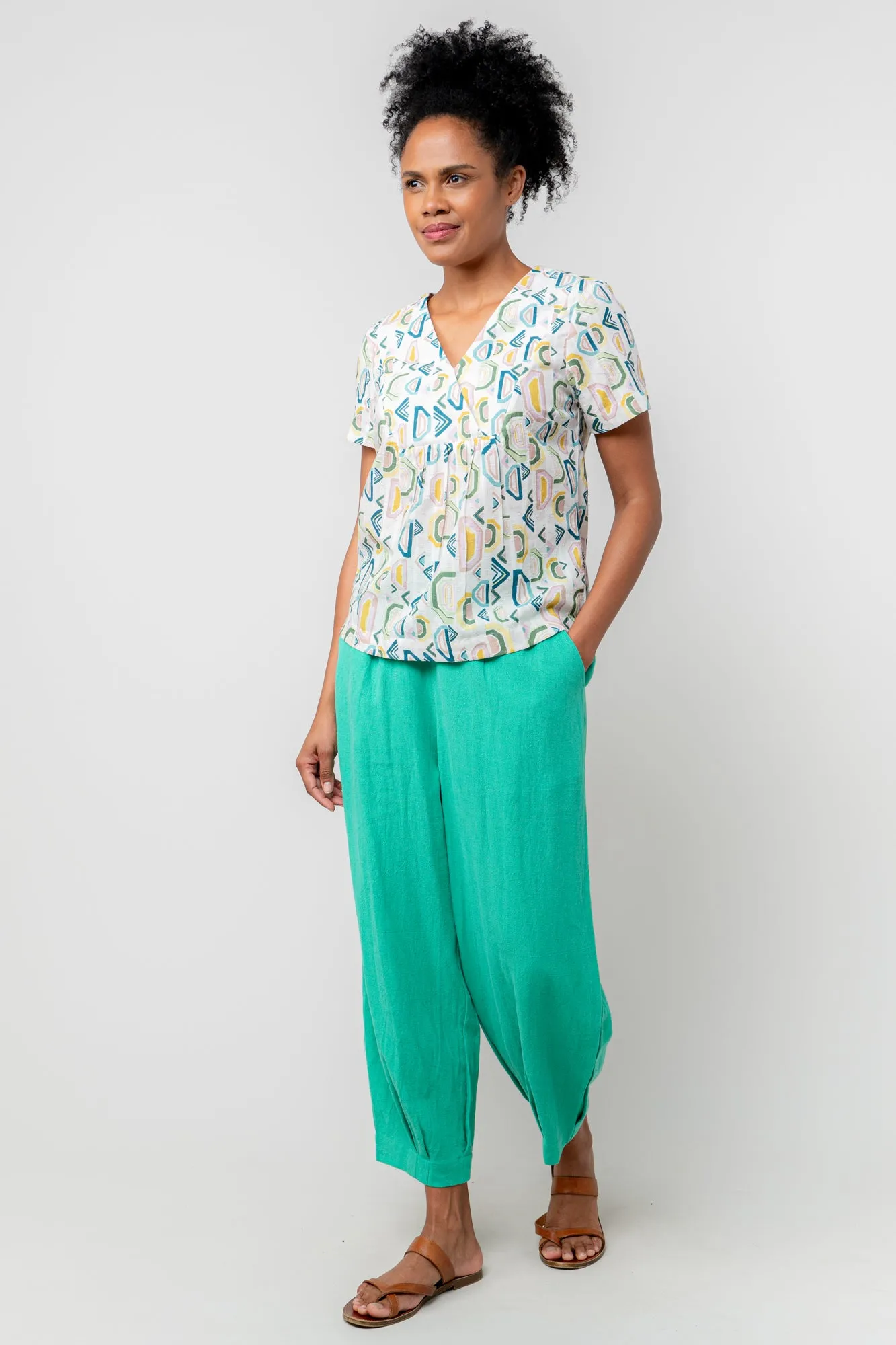 Sail Green Linen Blend Cropped Trousers