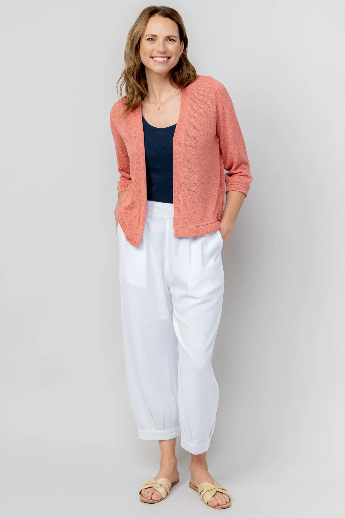 Sail White Linen Blend Cropped Trousers