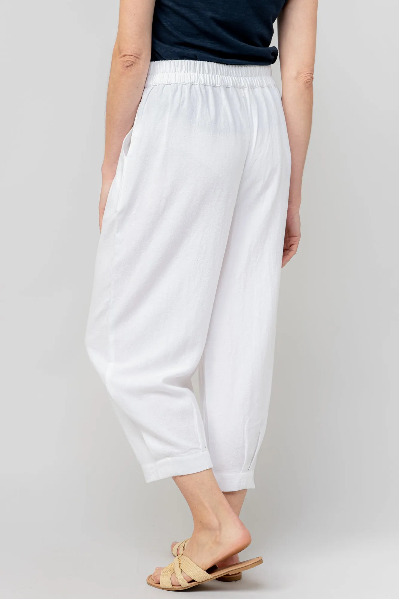 Sail White Linen Blend Cropped Trousers