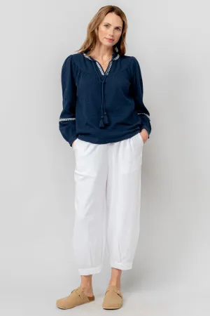 Sail White Linen Blend Cropped Trousers