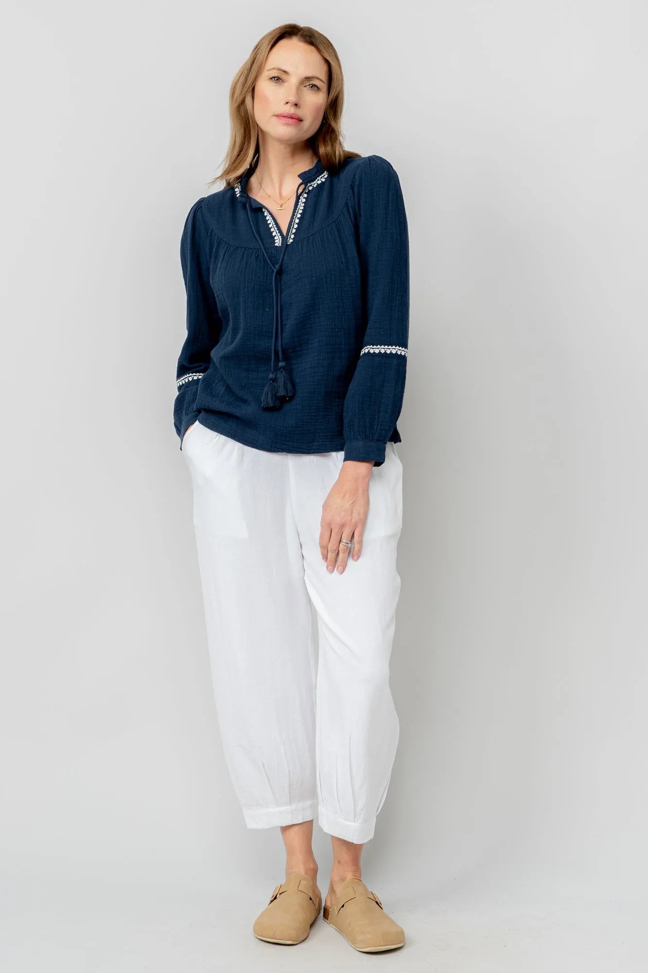 Sail White Linen Blend Cropped Trousers