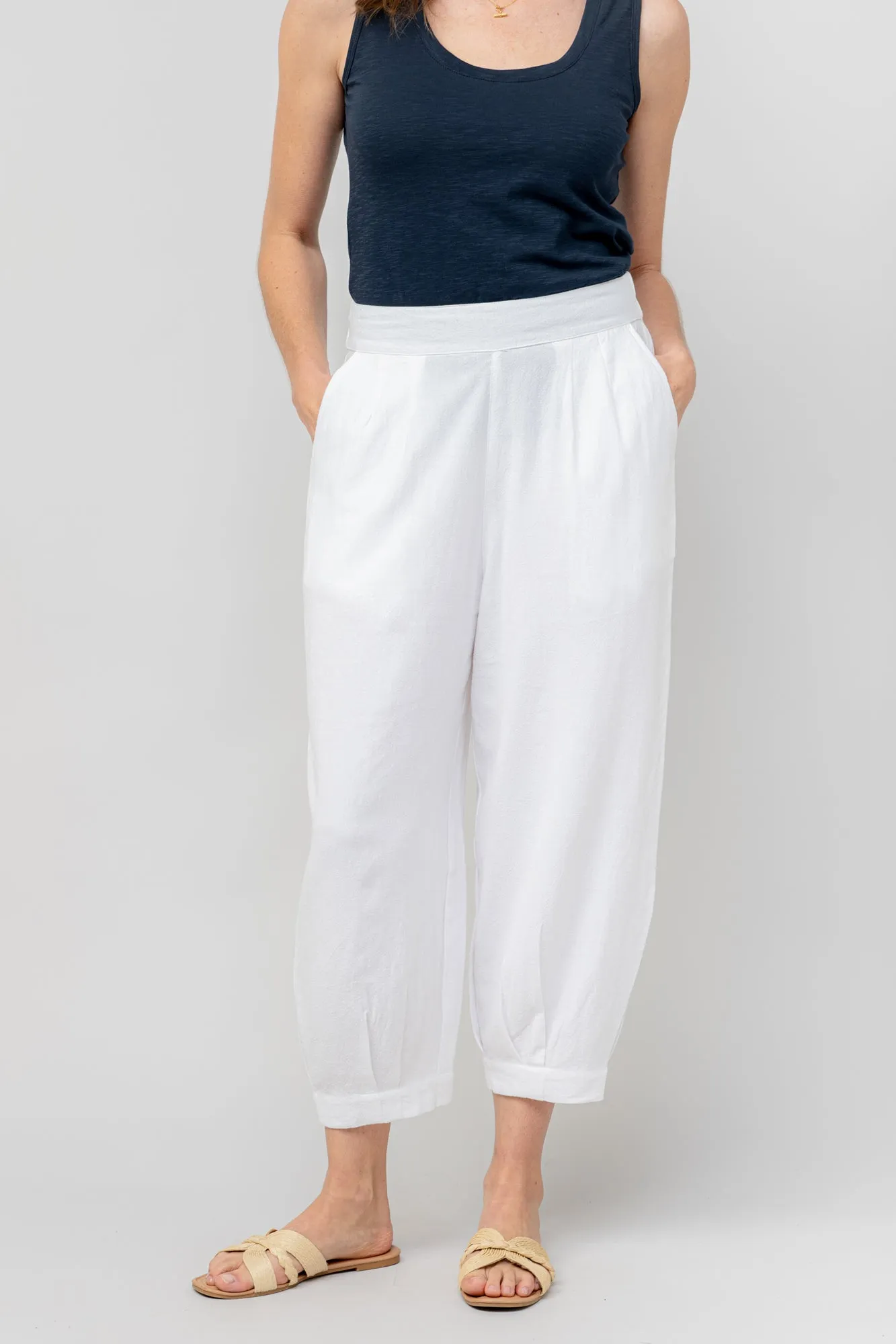 Sail White Linen Blend Cropped Trousers
