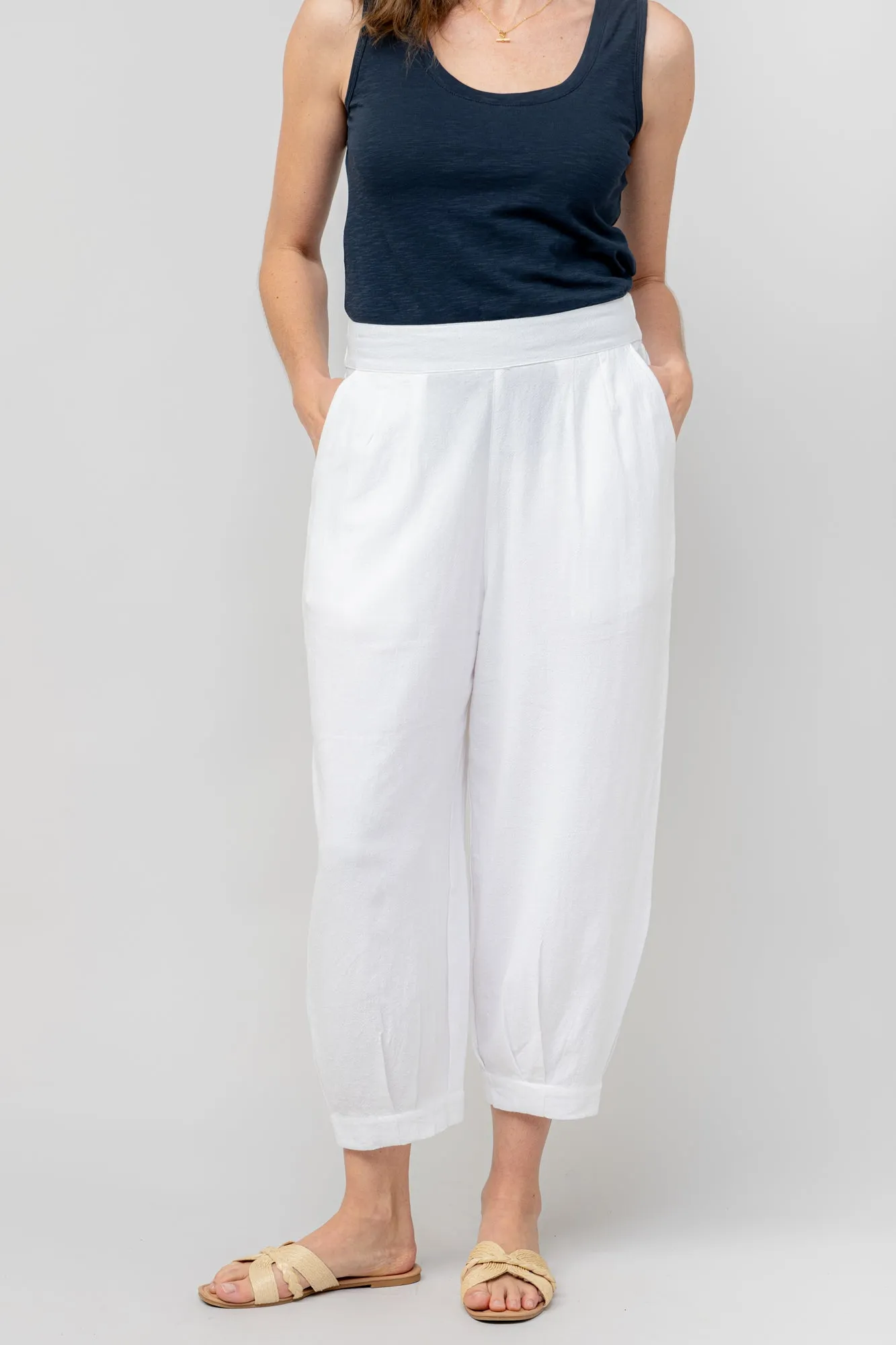 Sail White Linen Blend Cropped Trousers