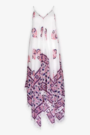 Sanu Floral Scarf Dress in White/Pink