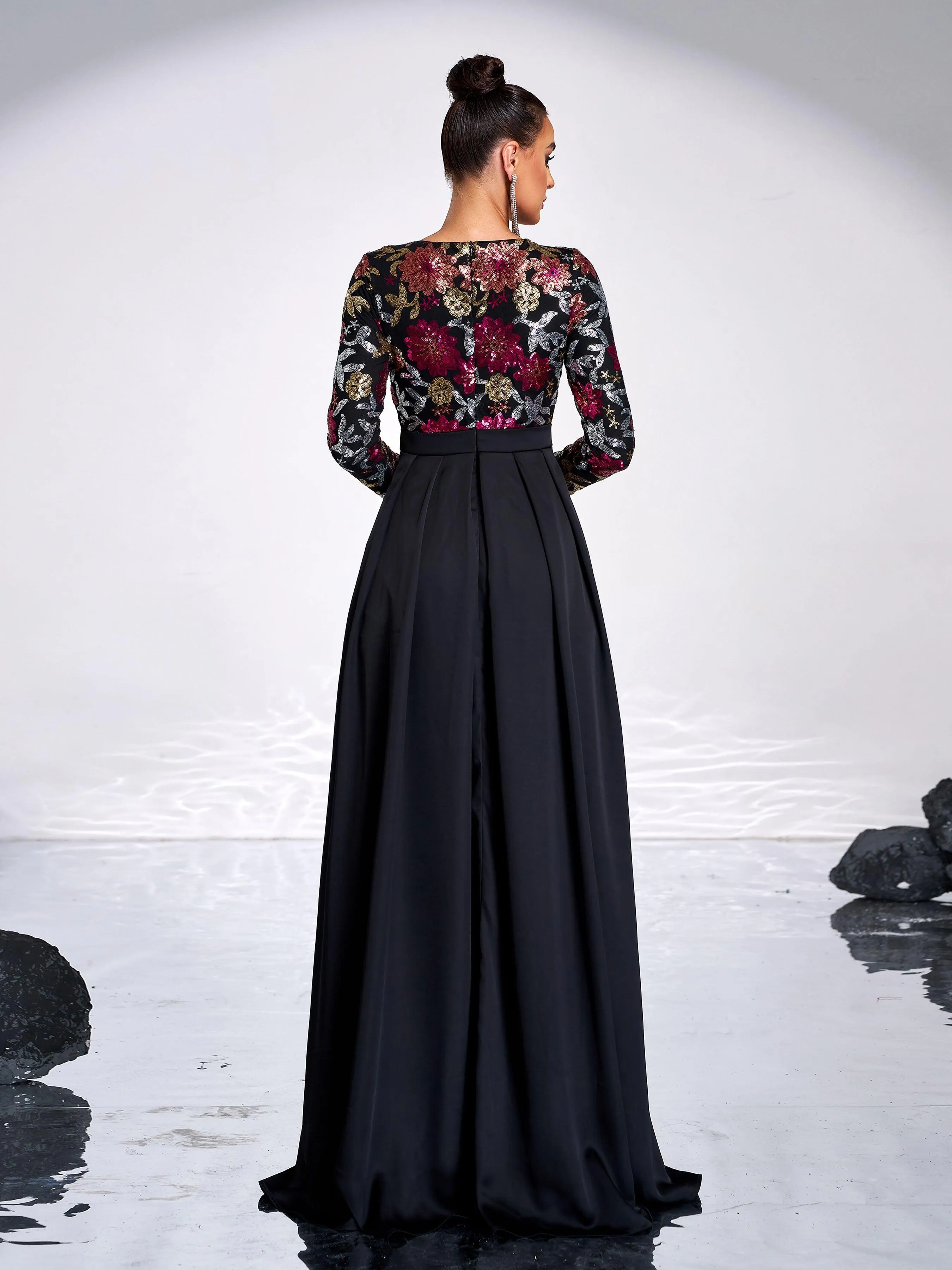 Sequin Floral Long Sleeve Prom Dress GM00585