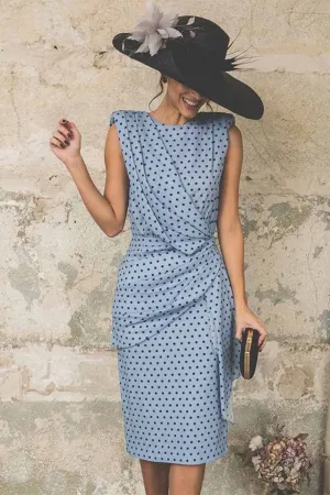 Sexy Polka Dot Pack Hip Sleeveless Midi Dress