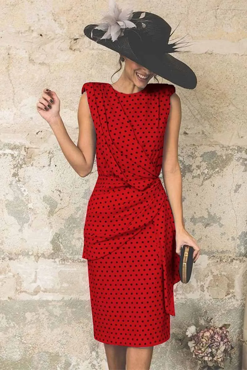 Sexy Polka Dot Pack Hip Sleeveless Midi Dress