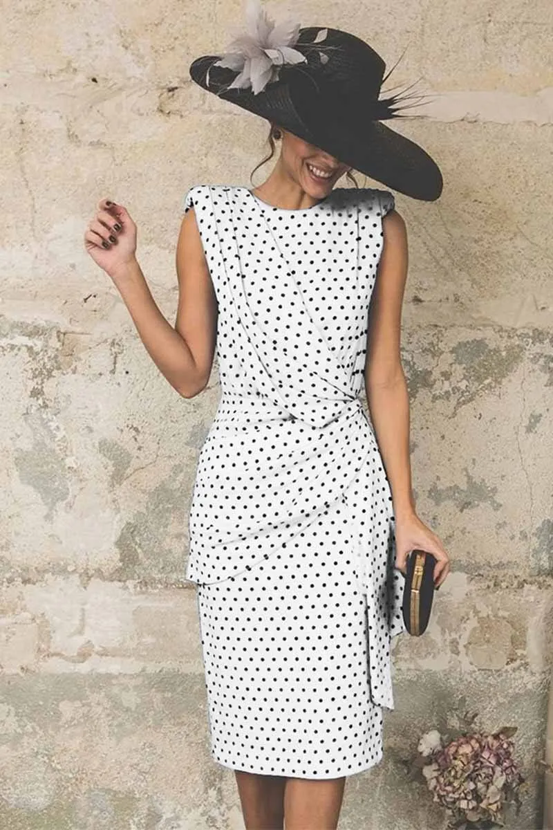Sexy Polka Dot Pack Hip Sleeveless Midi Dress