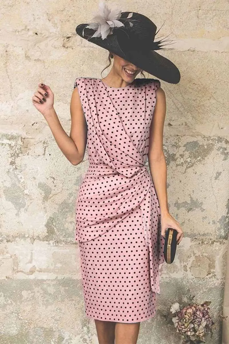 Sexy Polka Dot Pack Hip Sleeveless Midi Dress