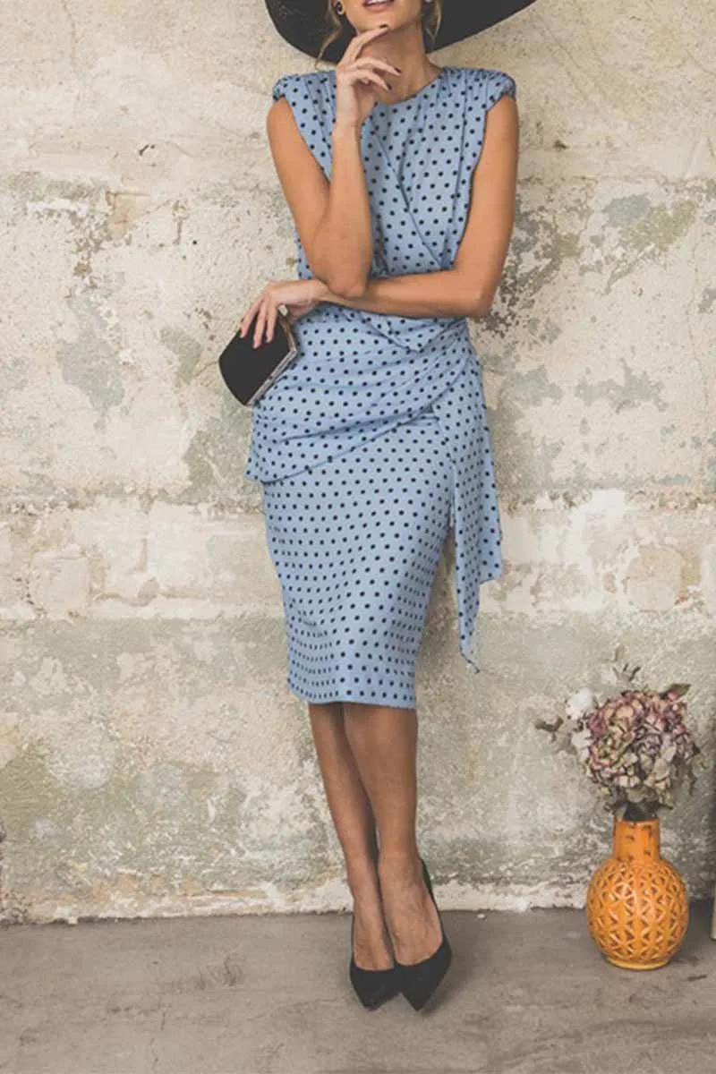 Sexy Polka Dot Pack Hip Sleeveless Midi Dress