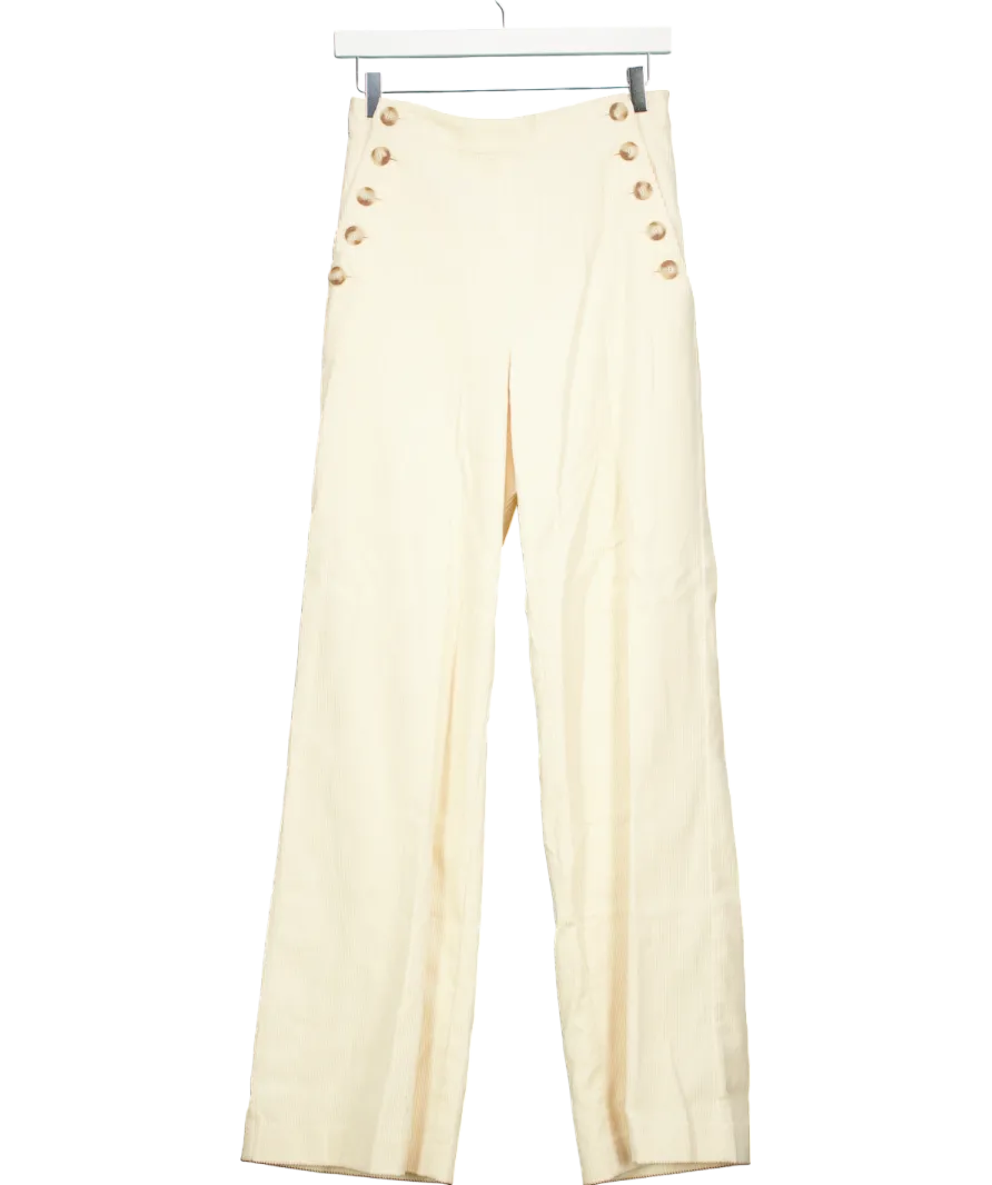 Sezane Cream Croduroy Marino Button Detail Trousers UK 8