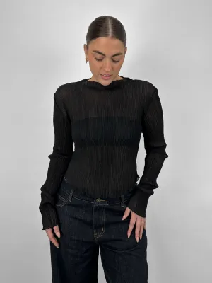 Sheer Plissé Long Sleeve Top