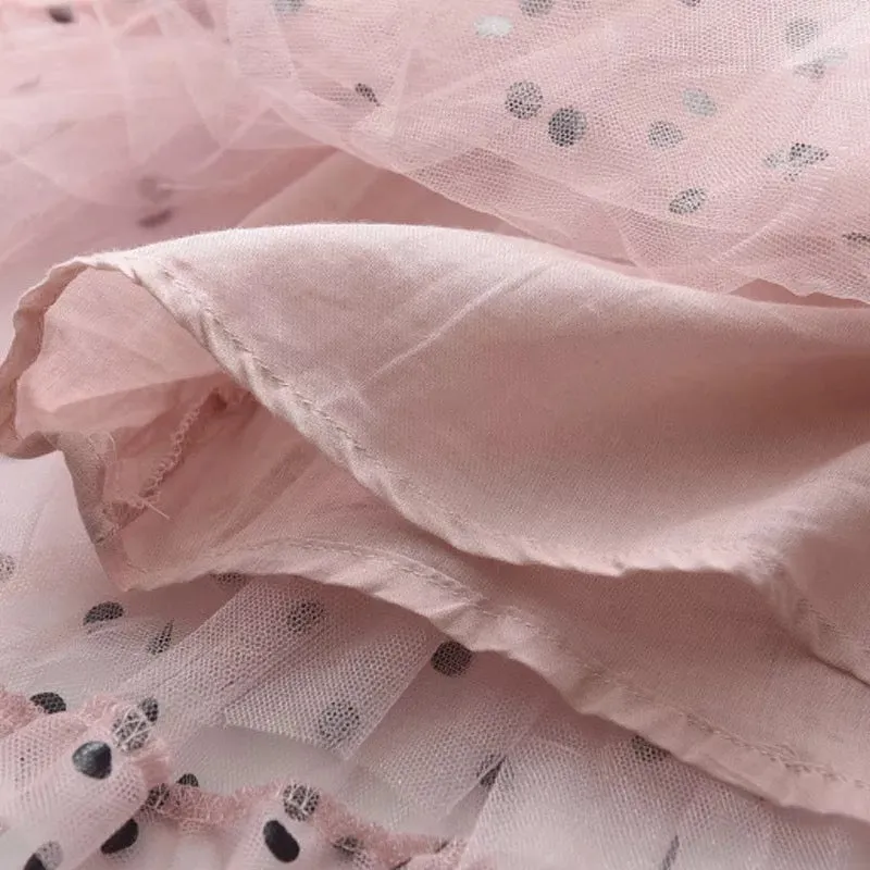 Sheer Sleeve Polka Dress