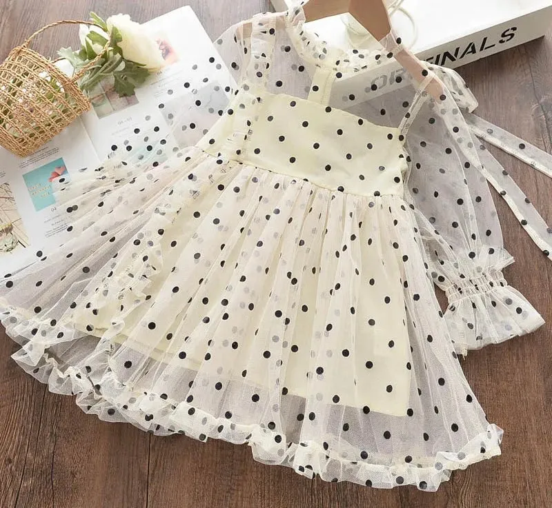 Sheer Sleeve Polka Dress