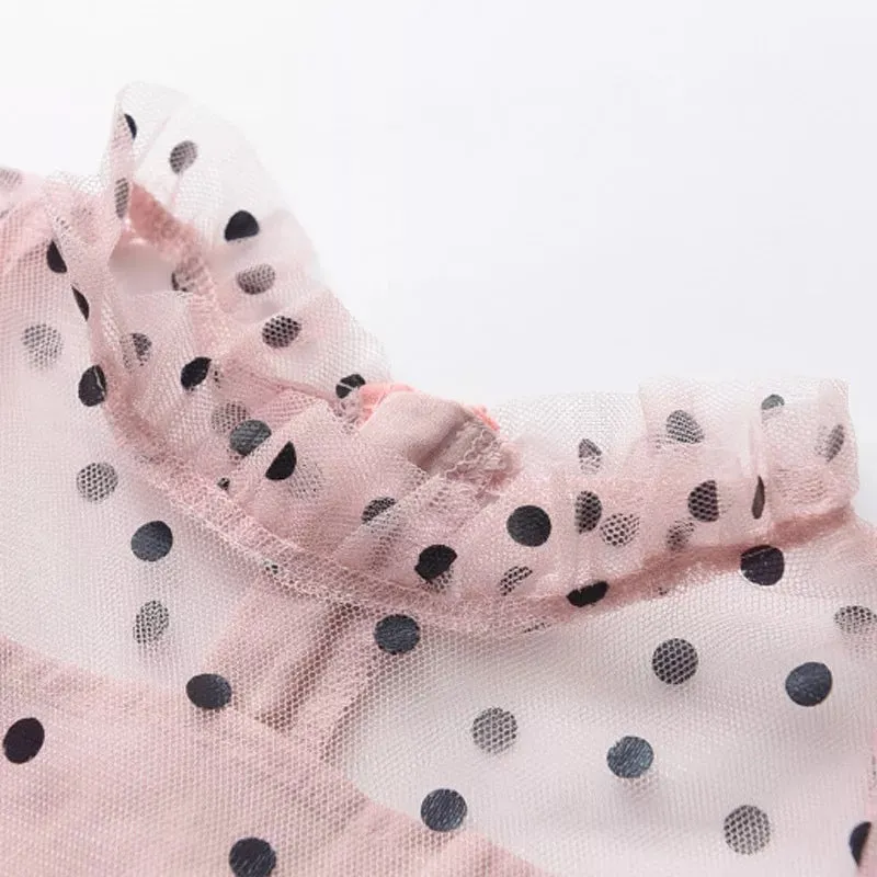 Sheer Sleeve Polka Dress