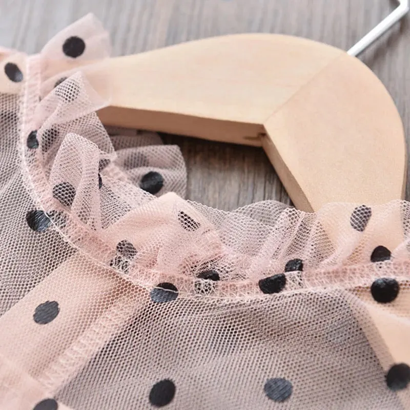Sheer Sleeve Polka Dress