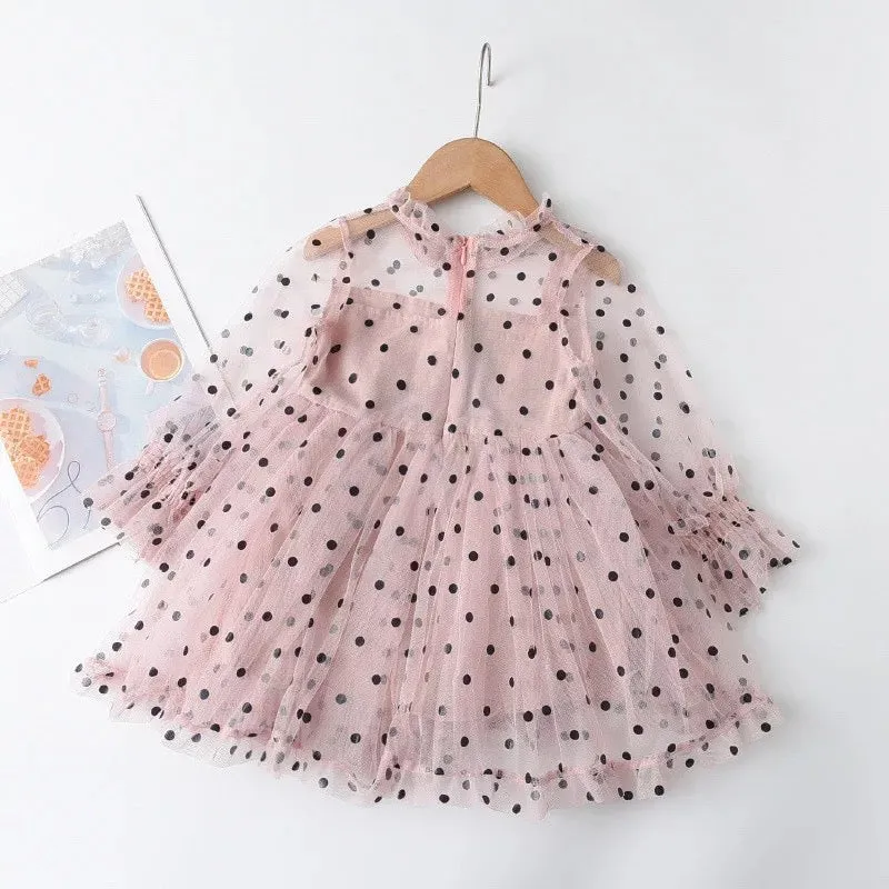 Sheer Sleeve Polka Dress