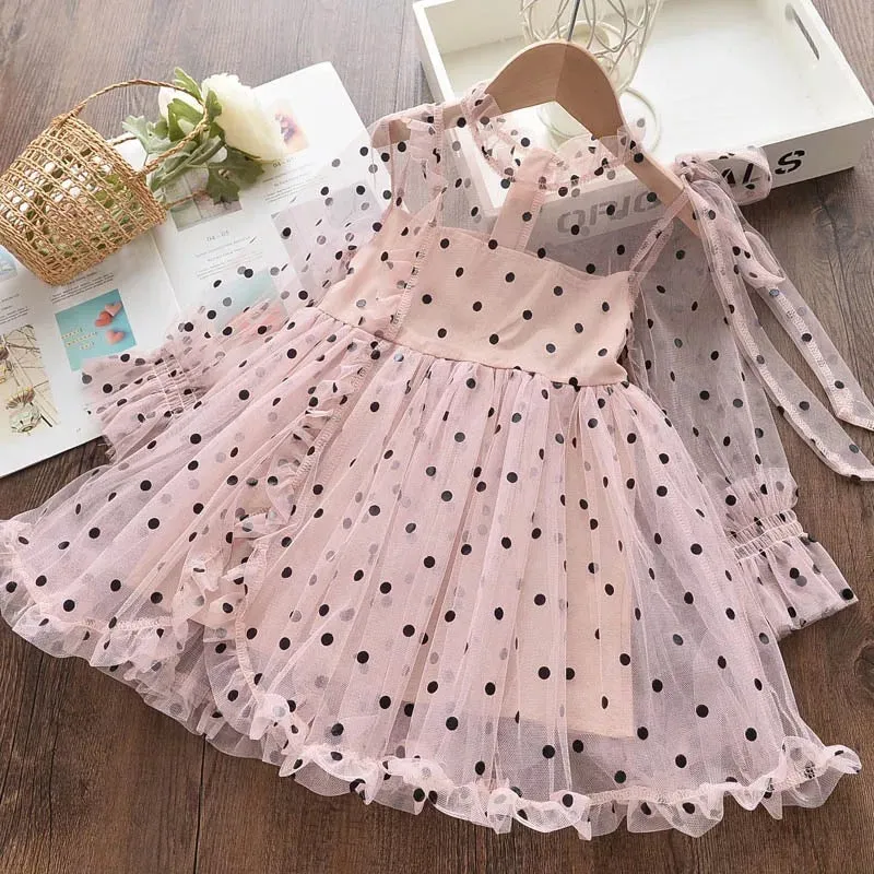 Sheer Sleeve Polka Dress