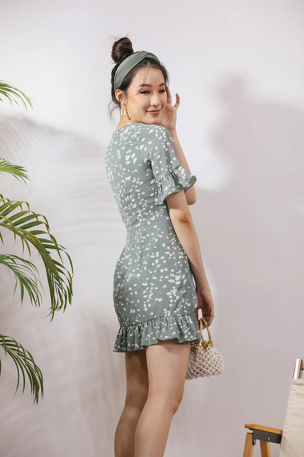 Sherinda Midi Dress in Sea Green Polka Dot