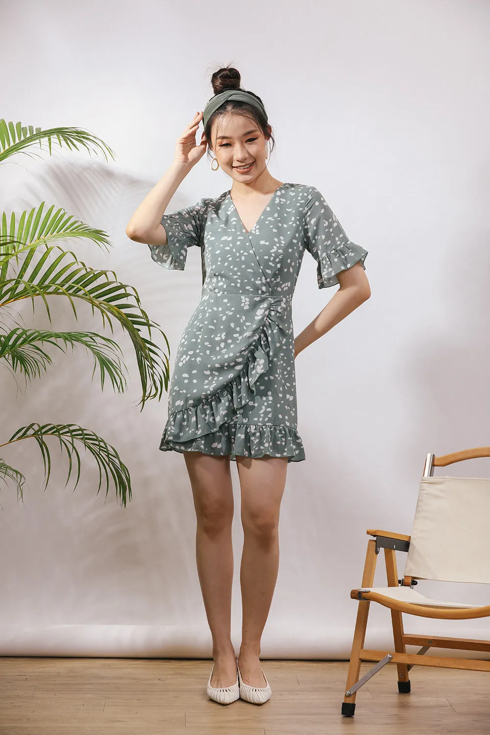 Sherinda Midi Dress in Sea Green Polka Dot