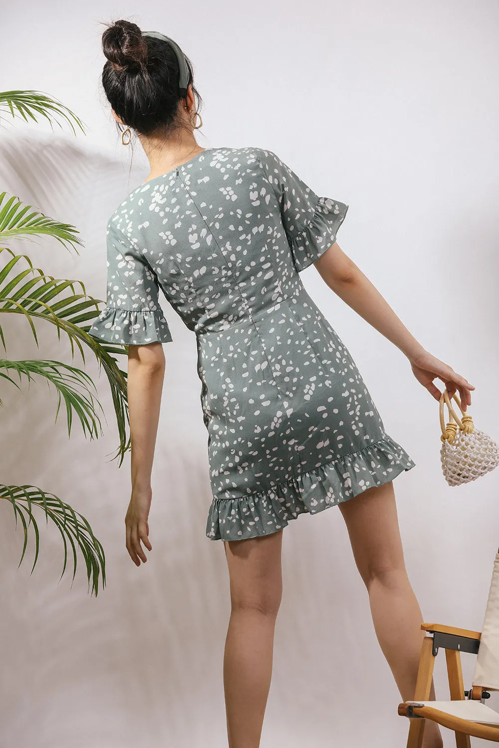 Sherinda Midi Dress in Sea Green Polka Dot
