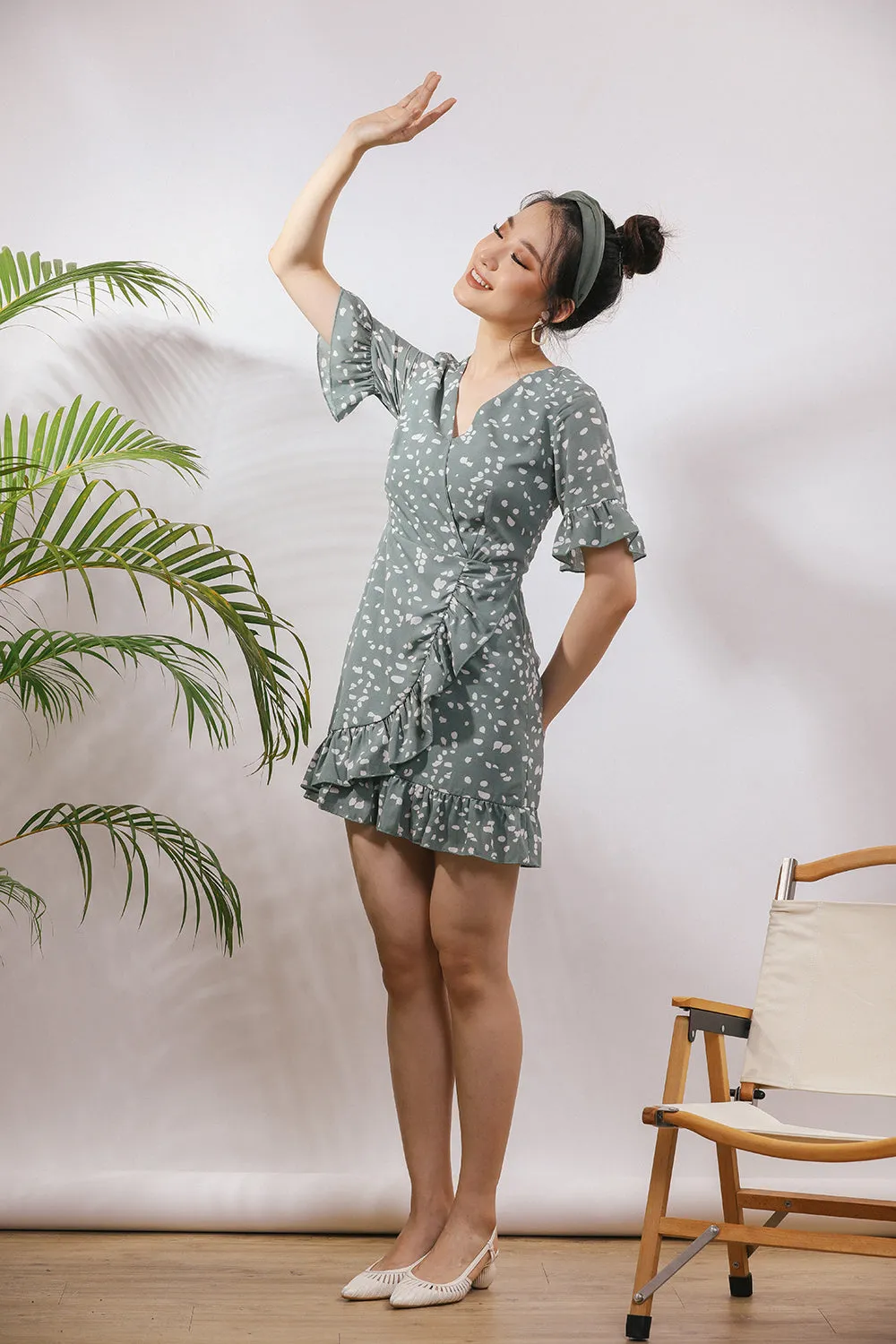 Sherinda Midi Dress in Sea Green Polka Dot