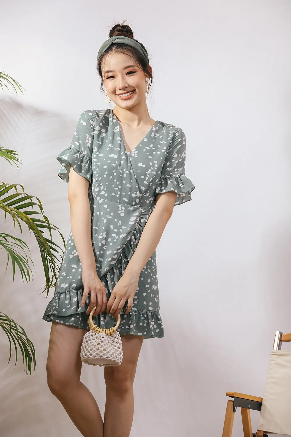 Sherinda Midi Dress in Sea Green Polka Dot