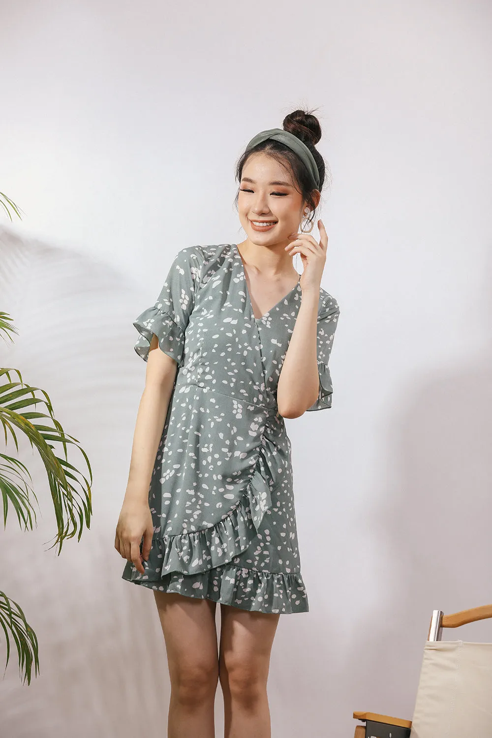 Sherinda Midi Dress in Sea Green Polka Dot