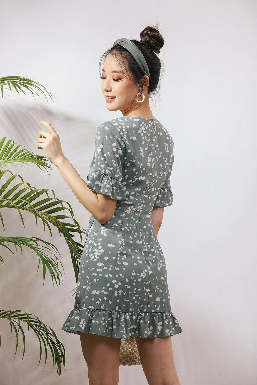 Sherinda Midi Dress in Sea Green Polka Dot