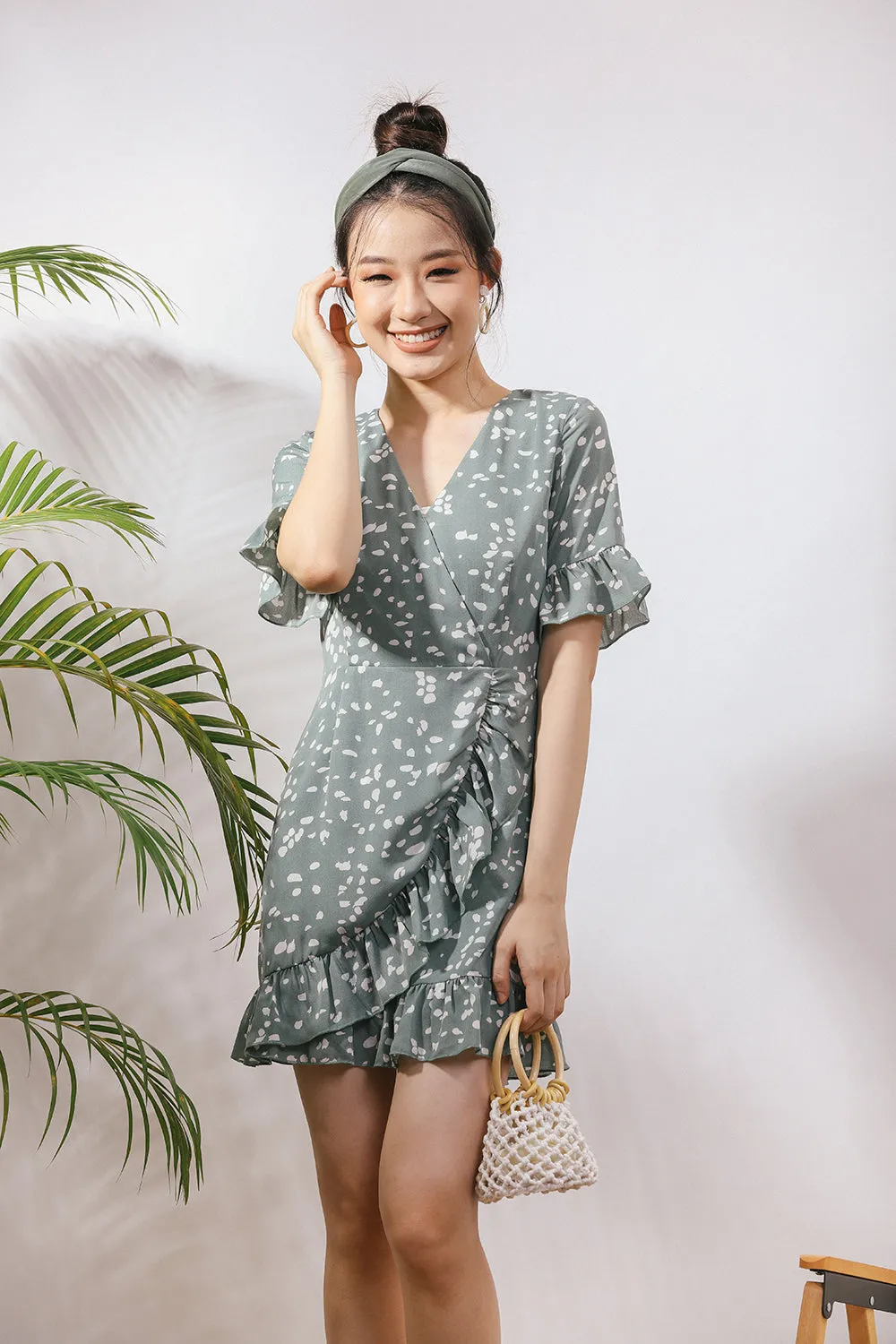 Sherinda Midi Dress in Sea Green Polka Dot