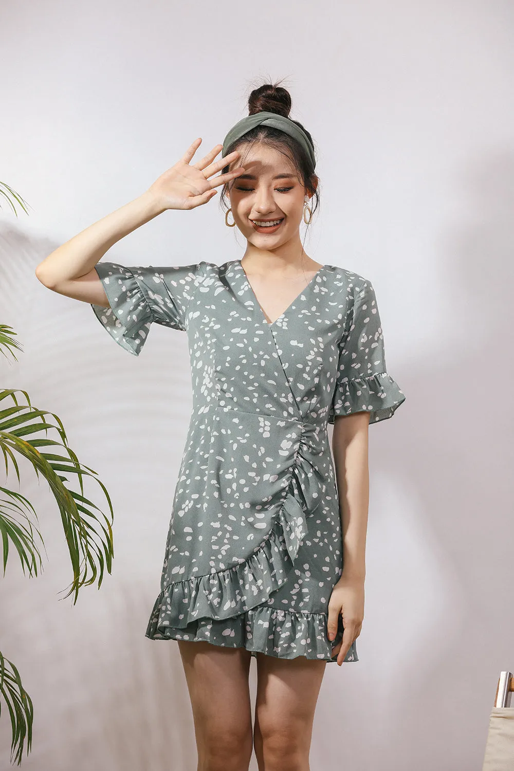 Sherinda Midi Dress in Sea Green Polka Dot
