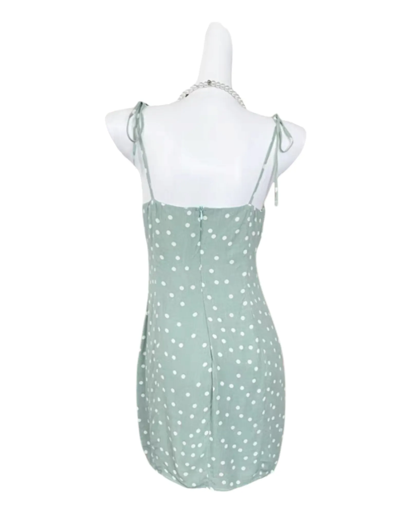 Short Sleeveless Polka Dot Dress with Tied Straps