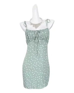 Short Sleeveless Polka Dot Dress with Tied Straps
