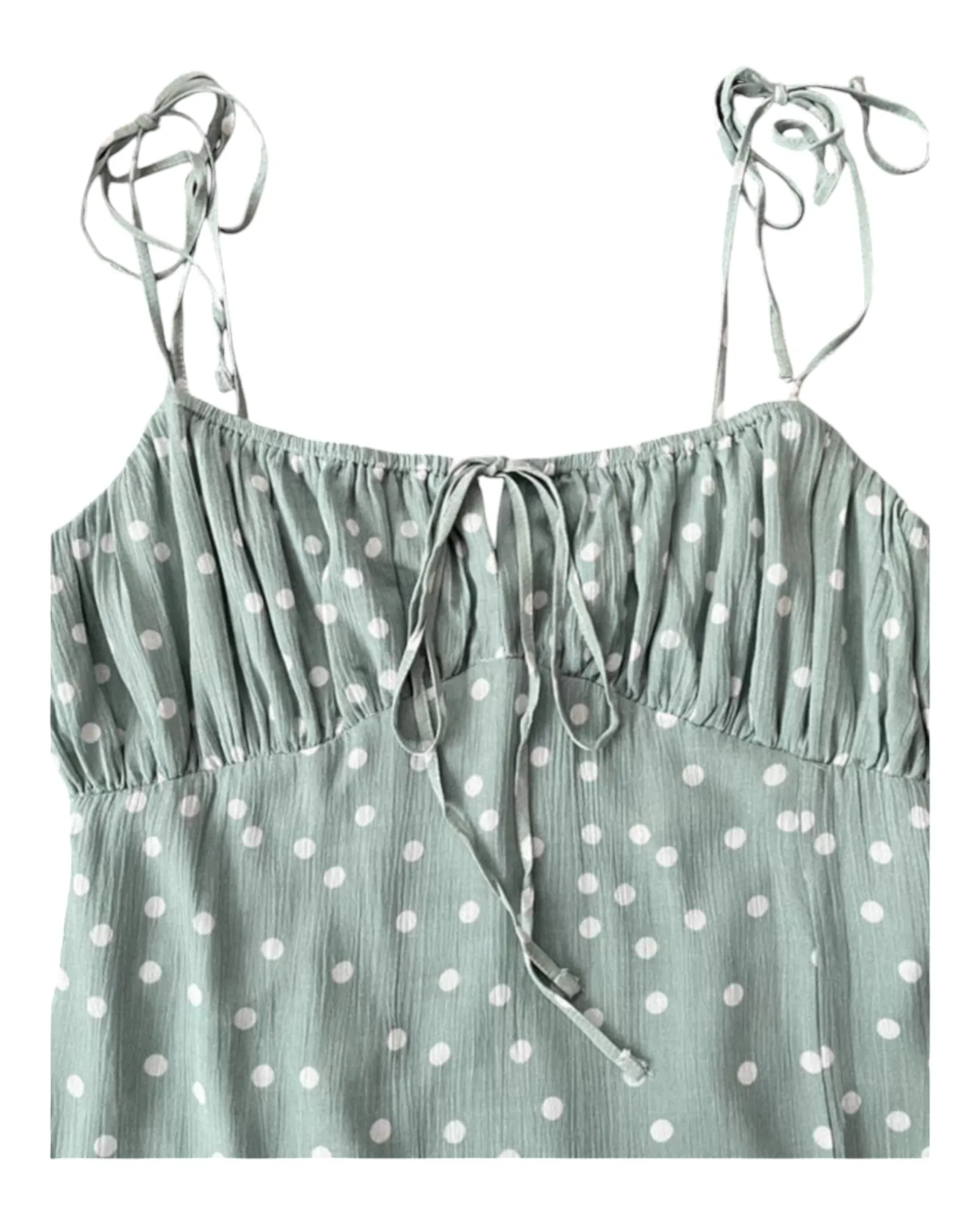 Short Sleeveless Polka Dot Dress with Tied Straps
