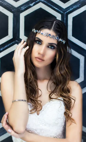 Silver 'Leaf' Tiara With London Blue Topaz