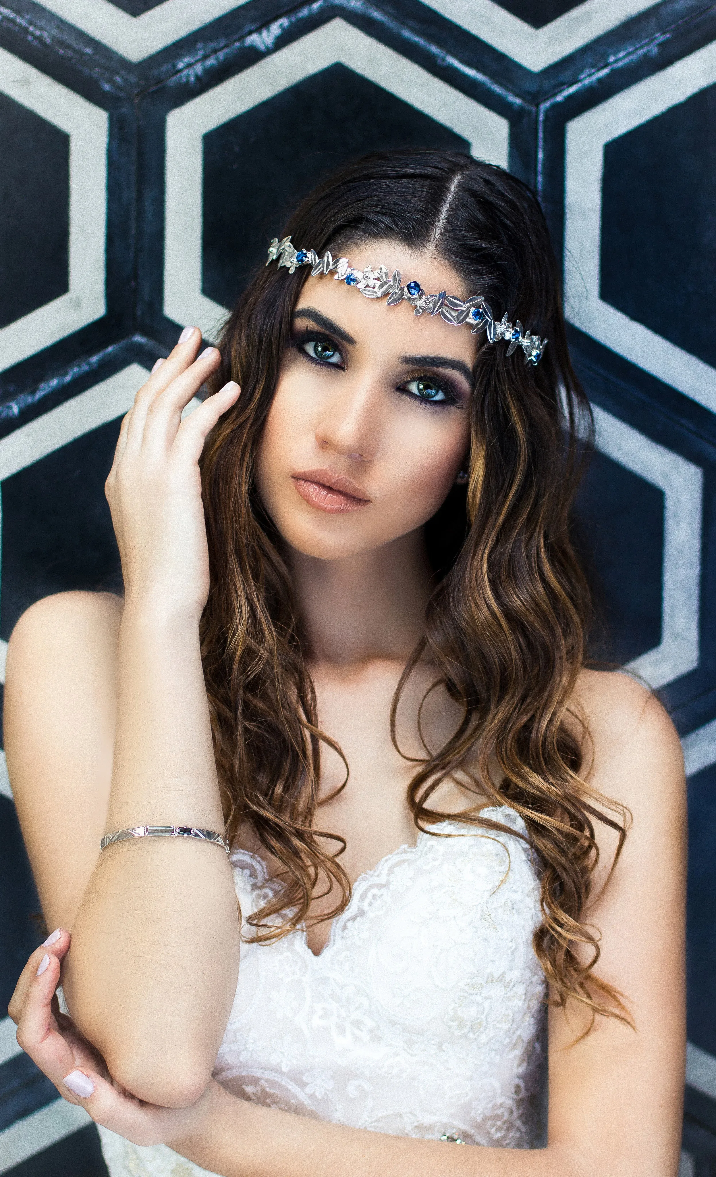 Silver 'Leaf' Tiara With London Blue Topaz