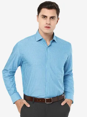 Sky Blue Striped Regular Fit Formal Shirt | JadeBlue