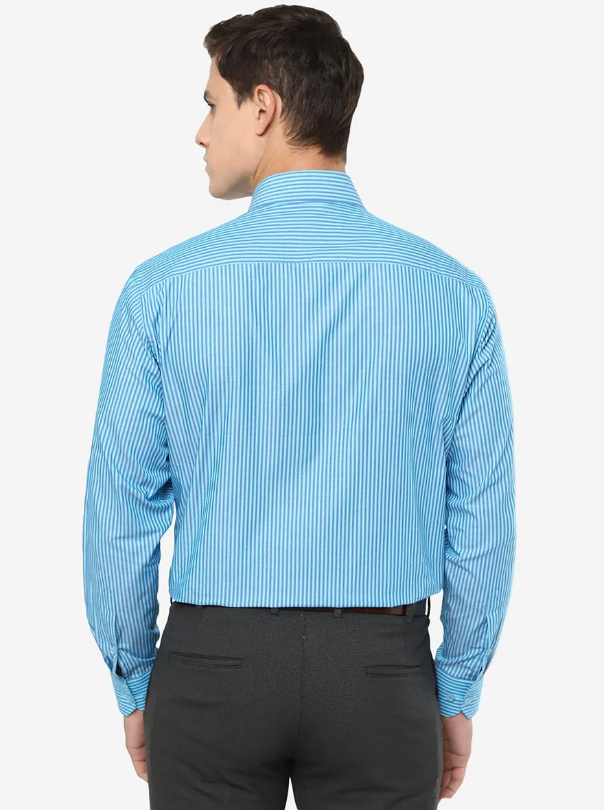 Sky Blue Striped Regular Fit Formal Shirt | JadeBlue