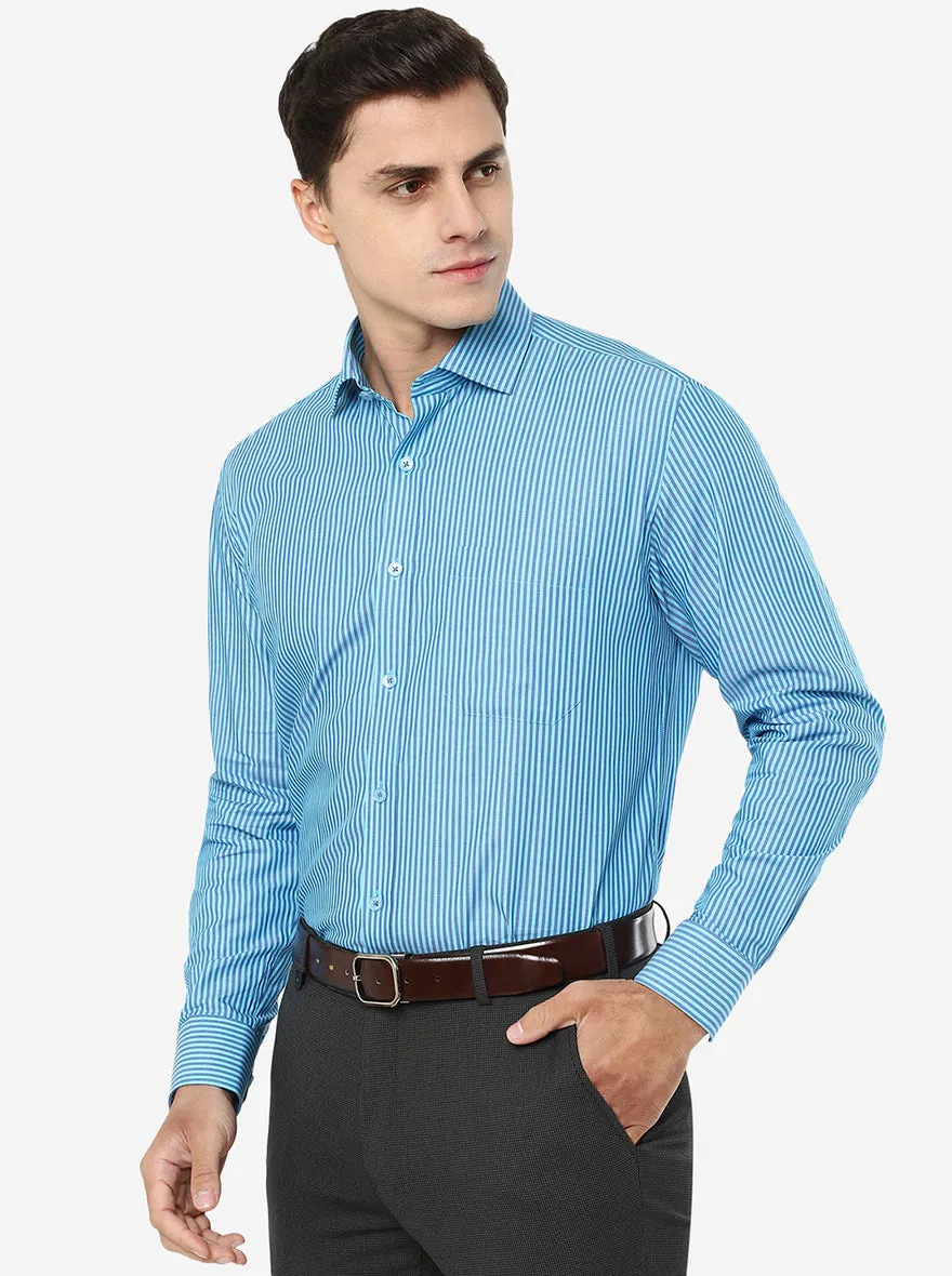 Sky Blue Striped Regular Fit Formal Shirt | JadeBlue
