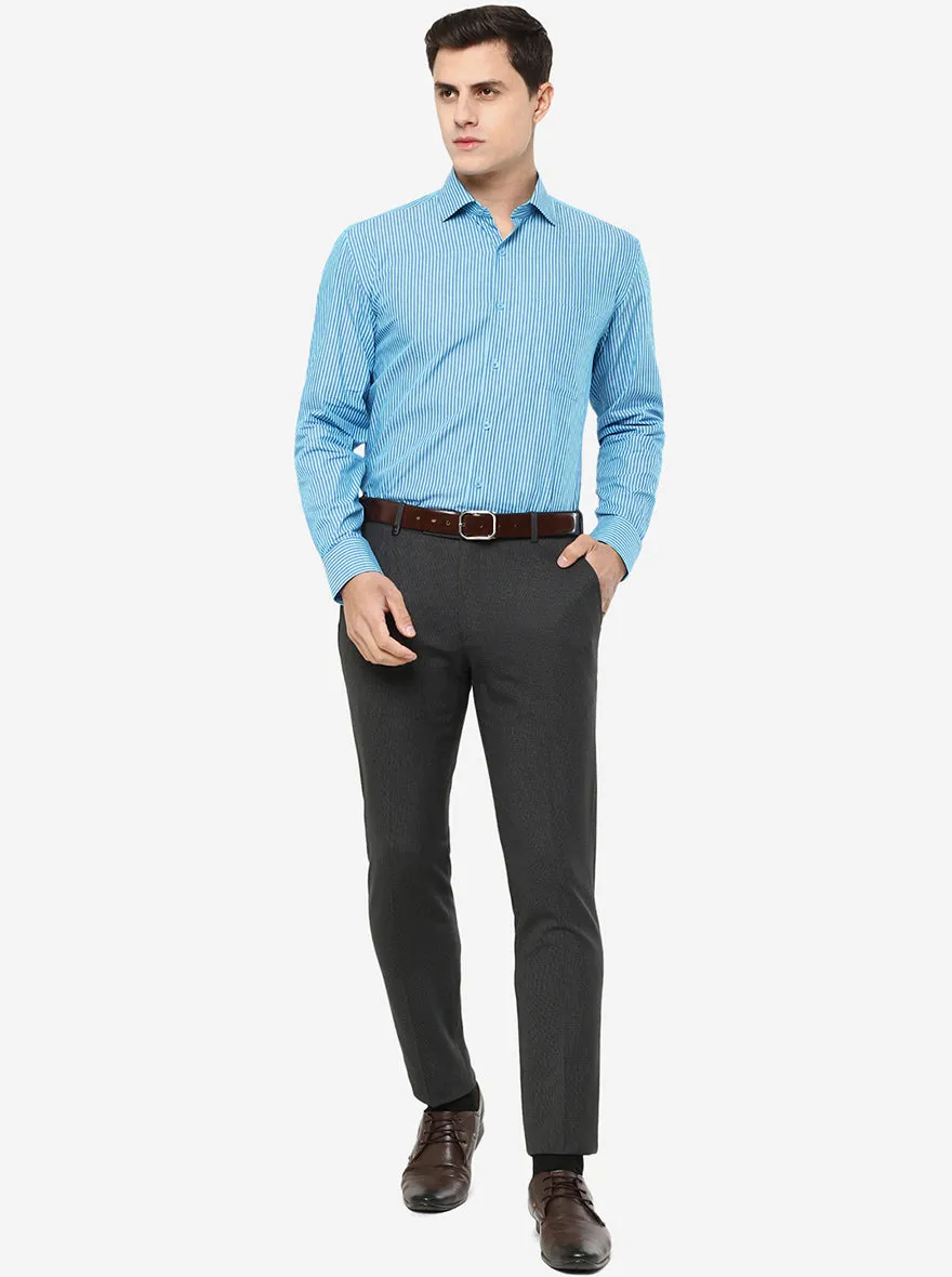 Sky Blue Striped Regular Fit Formal Shirt | JadeBlue