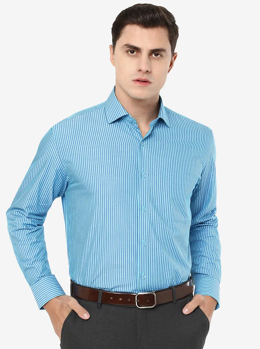 Sky Blue Striped Regular Fit Formal Shirt | JadeBlue